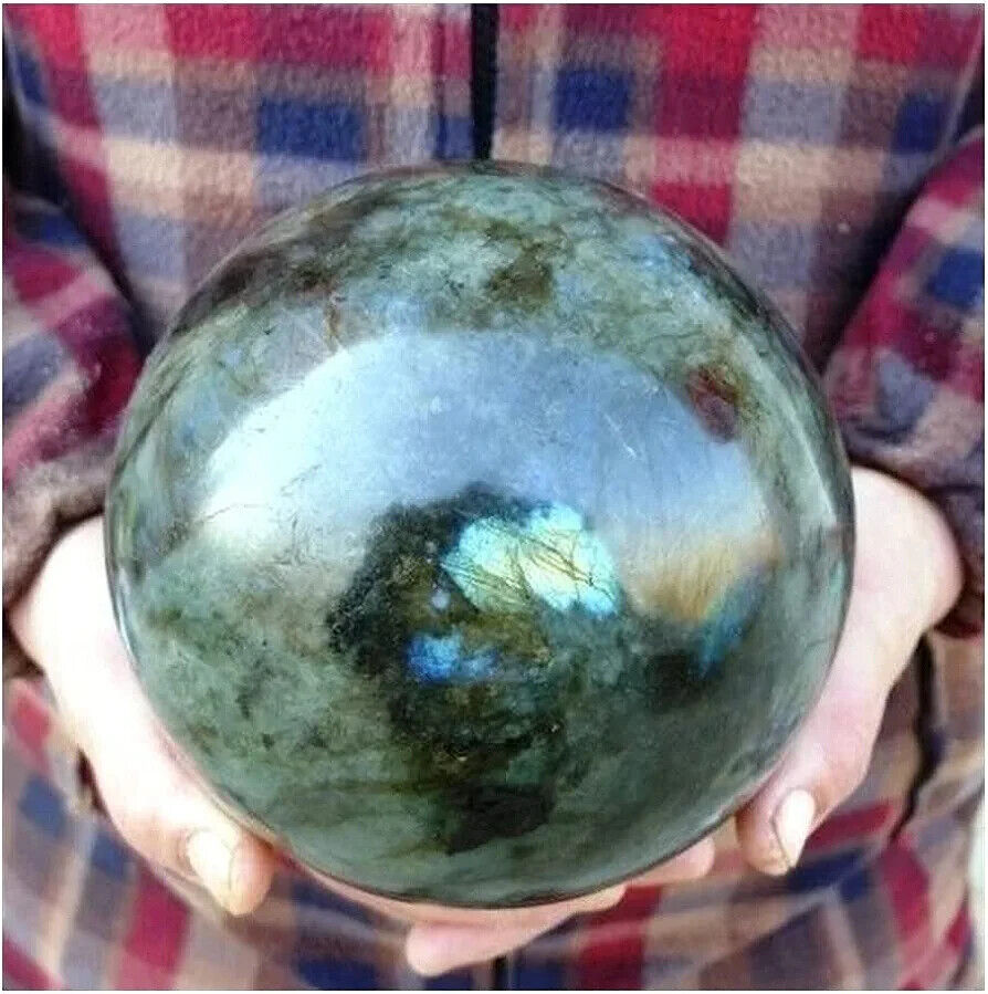 Huge 200MM Green Labradorite Stone Made Hand Carving Healing Sphere Ball