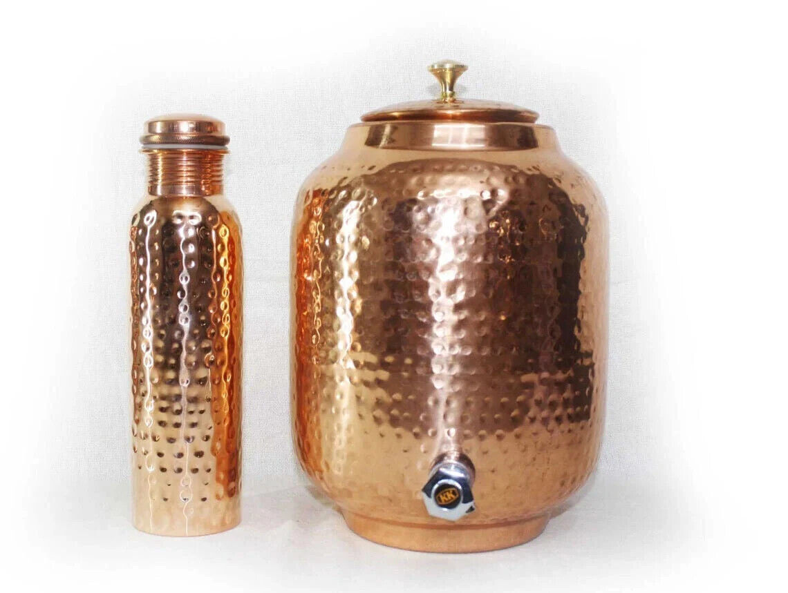 Ayurveda Copper hammered Water Dispenser with Copper Bottle 4 Ltr 950ml