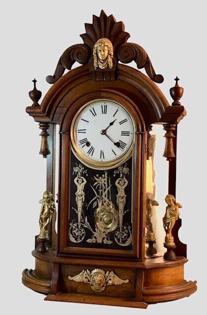 Ansonia Triumph Mantel Clock 1880s Antique Cherubs chimes Pendulum Tested works