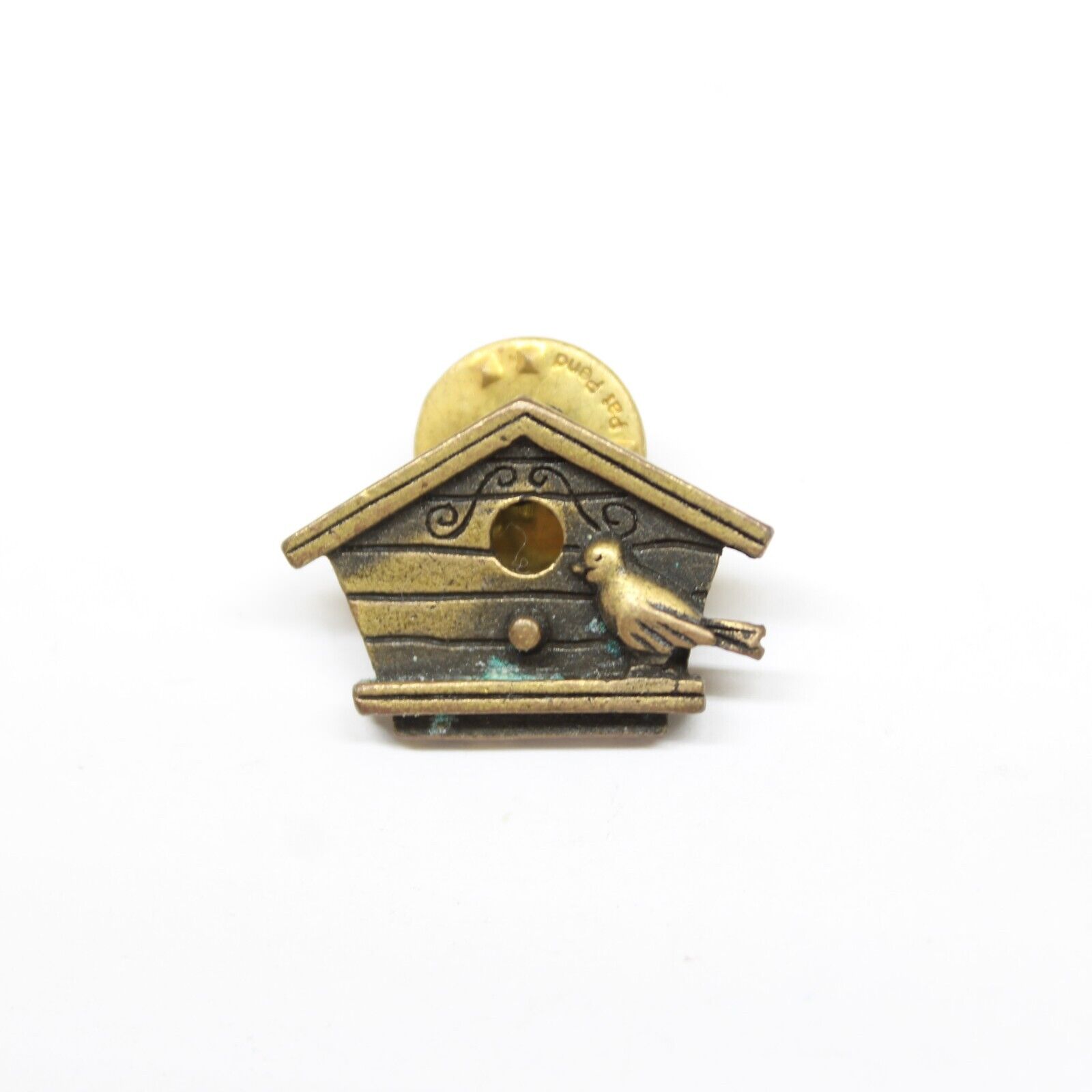 JJ Jonette Birdhouse Bird House Pin Lapel Enamel Collectible Brass Tone