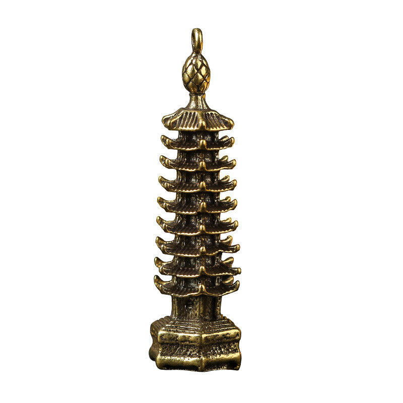 mini Tabletop Figurine Brass exquisite Pagoda Statue Sculpture Home Decor Gift