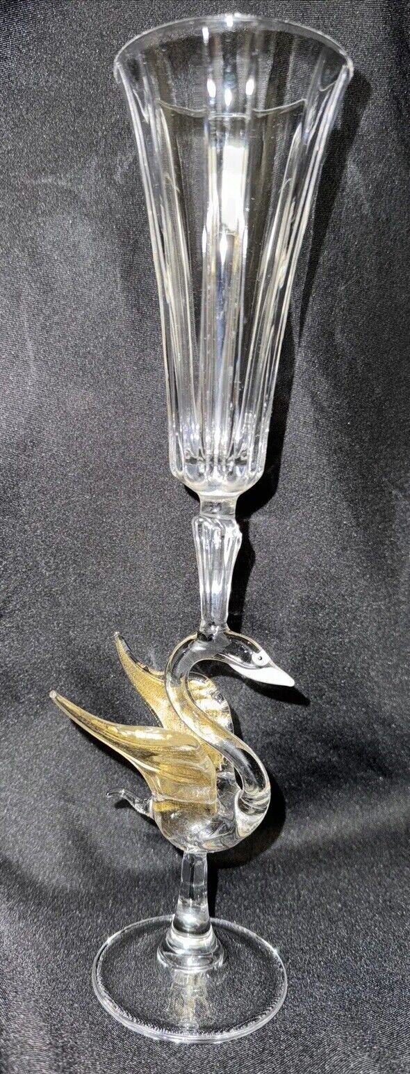 VTG Venetian Murano Italy  Swan Champagne Flute Glass 1970s Older? 12” ELEGANT
