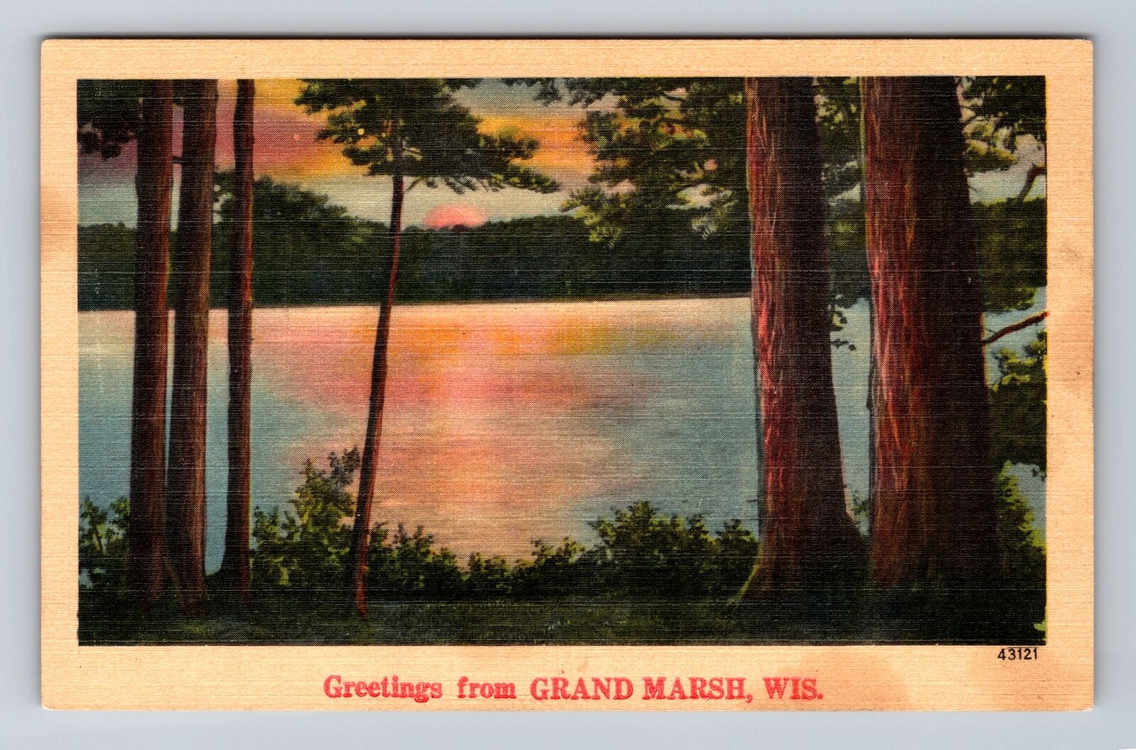 Grand Marsh WI-Wisconsin, Scenic Sunset Lake Greetings Antique Vintage Postcard