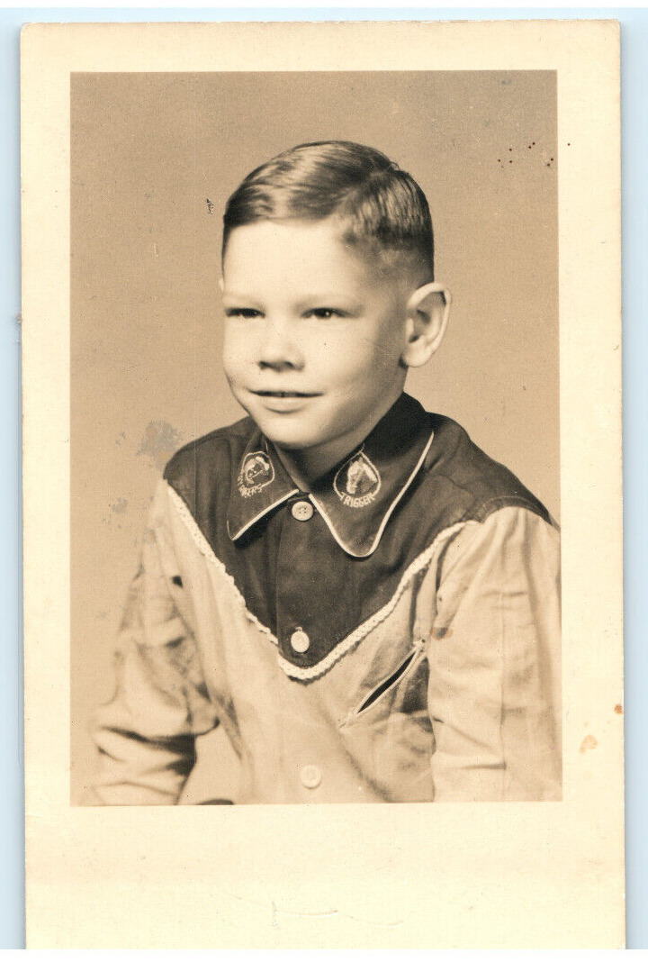 Vintage Postcard RPPC, Young Boy Posing for Portrait Western Shirt, 1940\'s