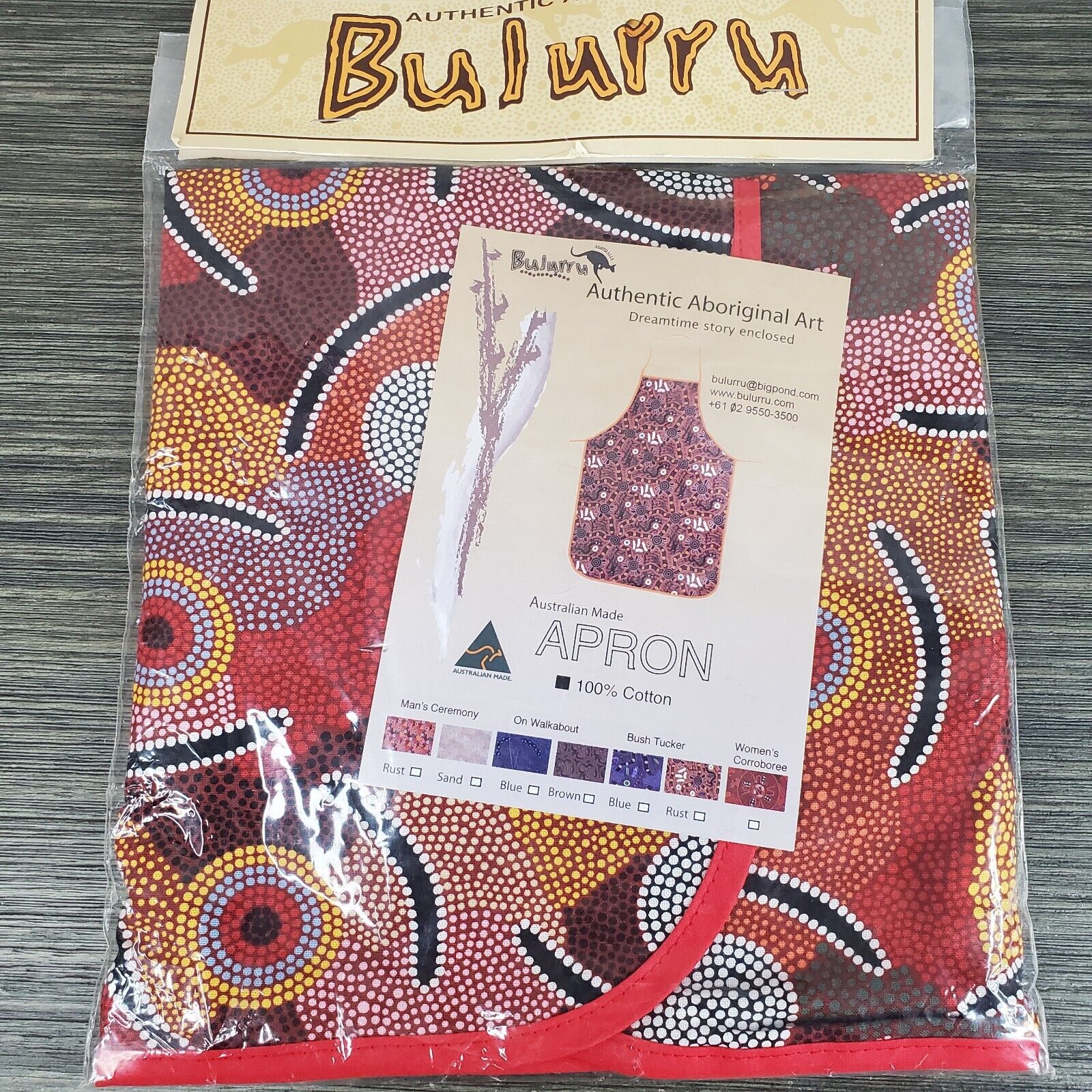 Bulurru Authentic Aboriginal Art Kitchen Arpon Australian Made 100% Cotton- Rust