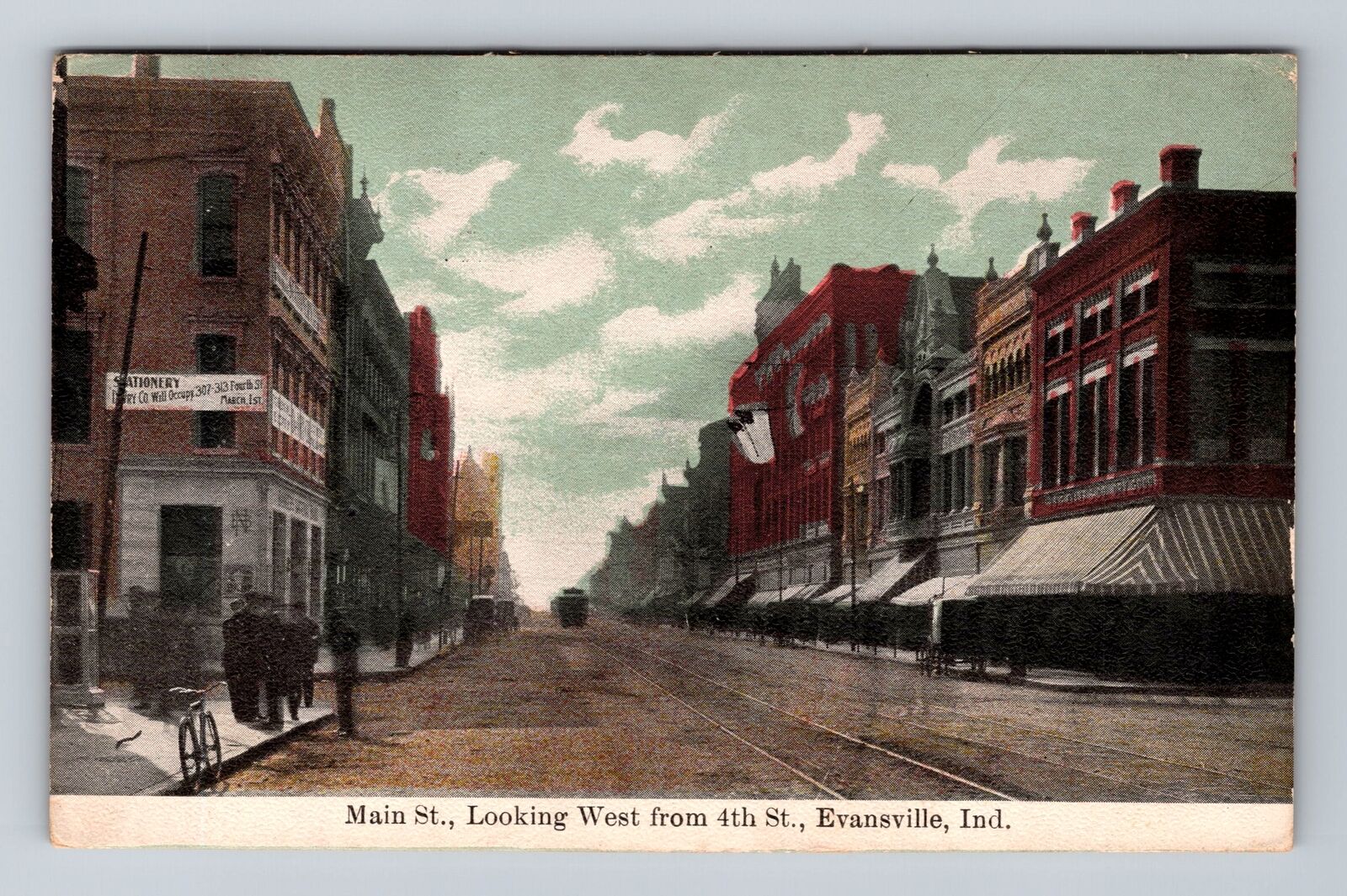 Evansville IN-Indiana, Main Street Looking West, Antique Vintage Postcard