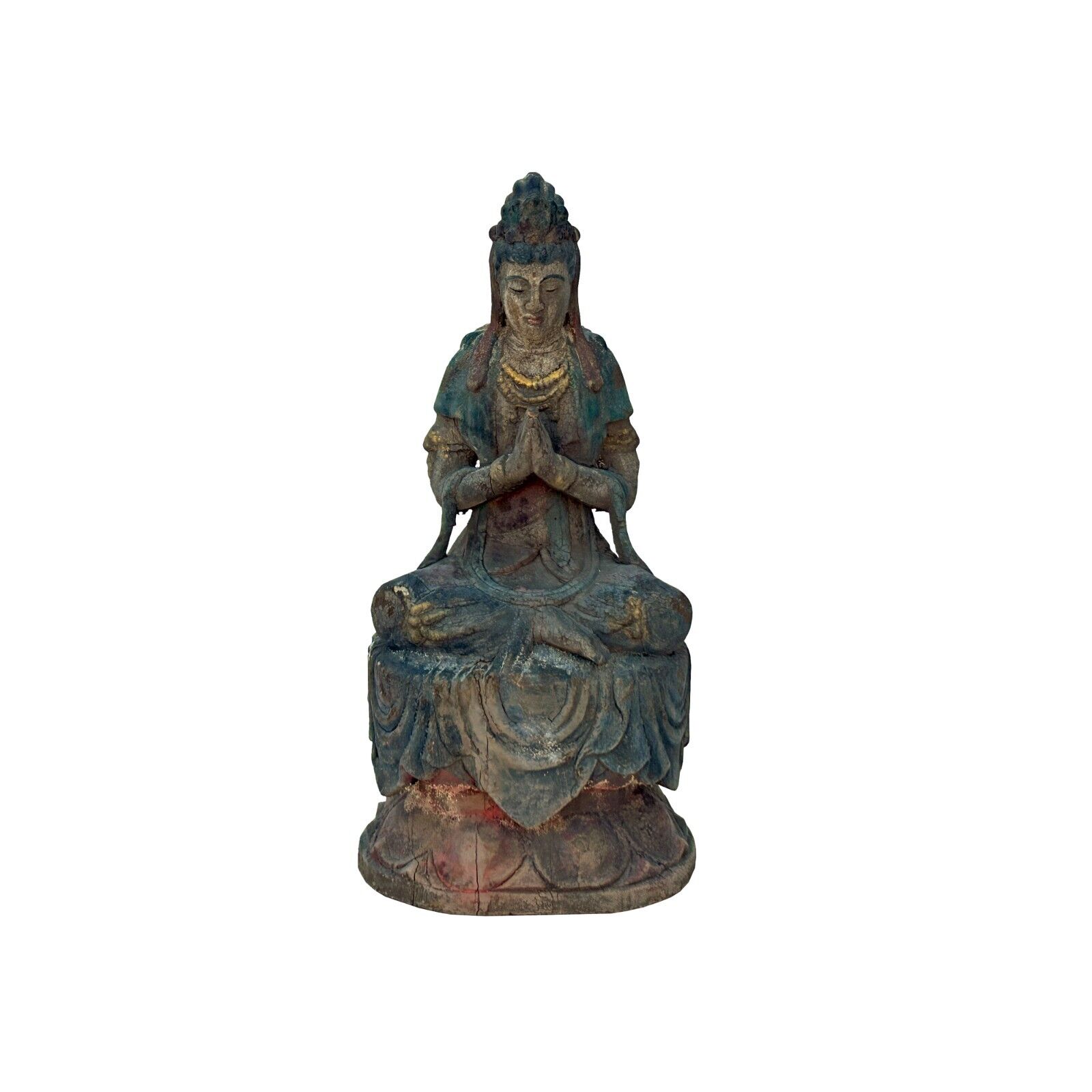 Rustic Chinese Sitting Anjali Mudra Bodhisattva Guan Yin Statue ws3594