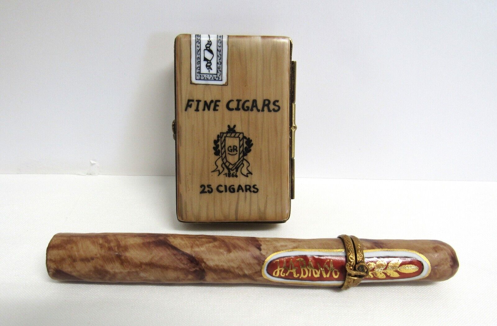 Limoges France Peint Main, Hand Painted Cigar Trinket Boxes - Lot of 2 - EUC