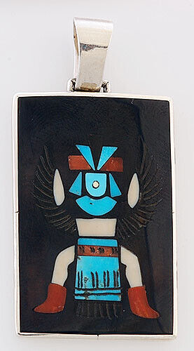 Handmade Zuni Sterling Silver Knifewing Inlay Pendant by Achiya Ladaba