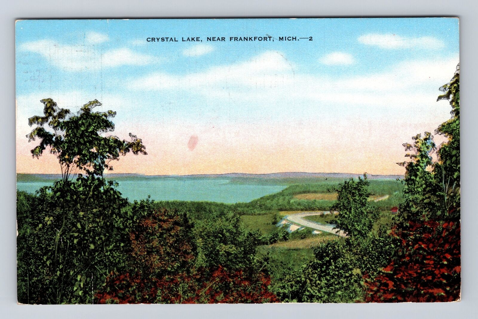 Frankfort MI-Michigan, Aerial View Crystal Lake, Antique Vintage Postcard
