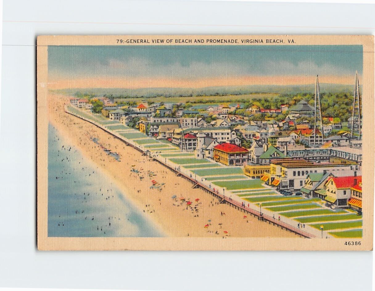 Postcard General View of Beach & Promenade Virginia Beach Virginia USA