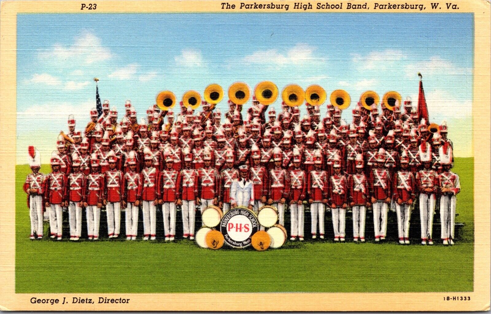 Linen Postcard The Parkersburg High School Band Parkersburg, West Virginia~3692