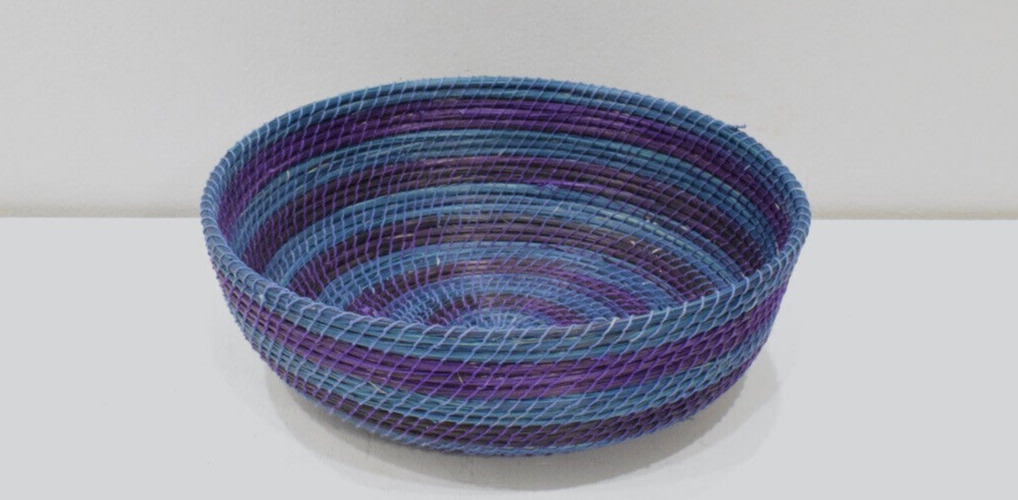 African Lesotho  Blue Purple Woven Basket South Africa