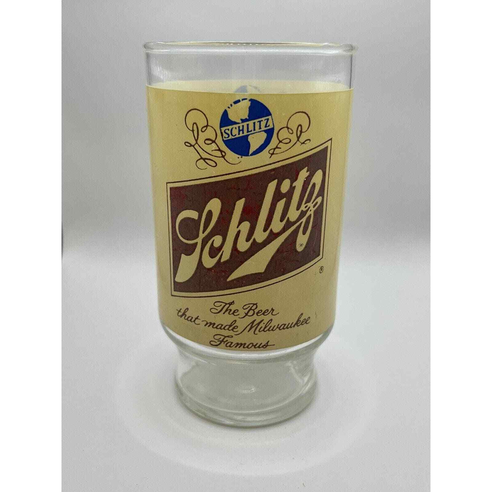 Vintage Schlitz Milwaukee Beer Glass Footed Bar Brewery Glassware