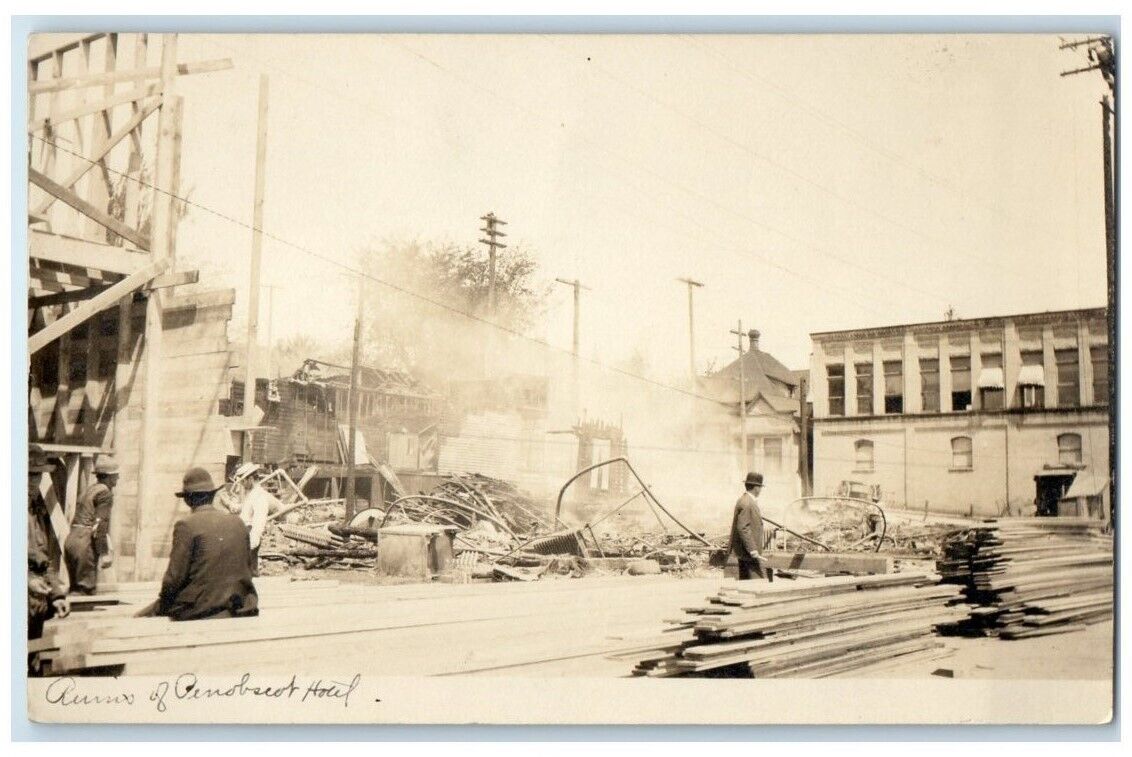 c1910's Hotel Fire Ruins Disaster View Penobscot Maine ME RPPC Photo Postcard