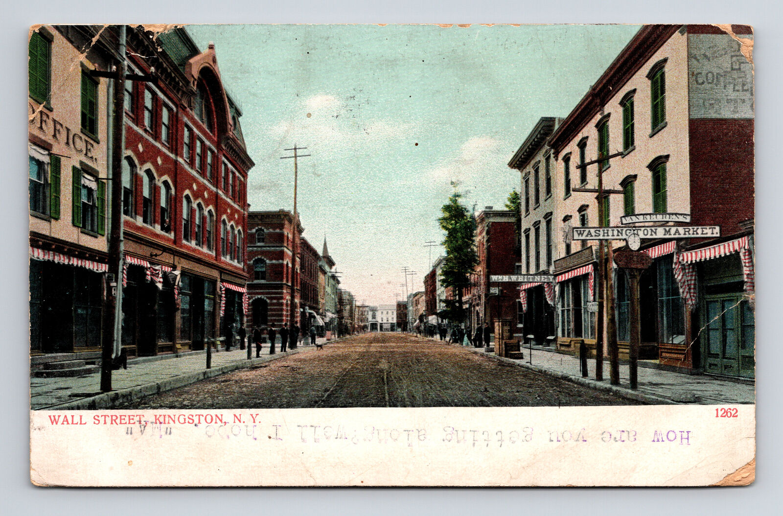 c1908 UDB Postcard Kingston NY New York Wall Street Downtown View