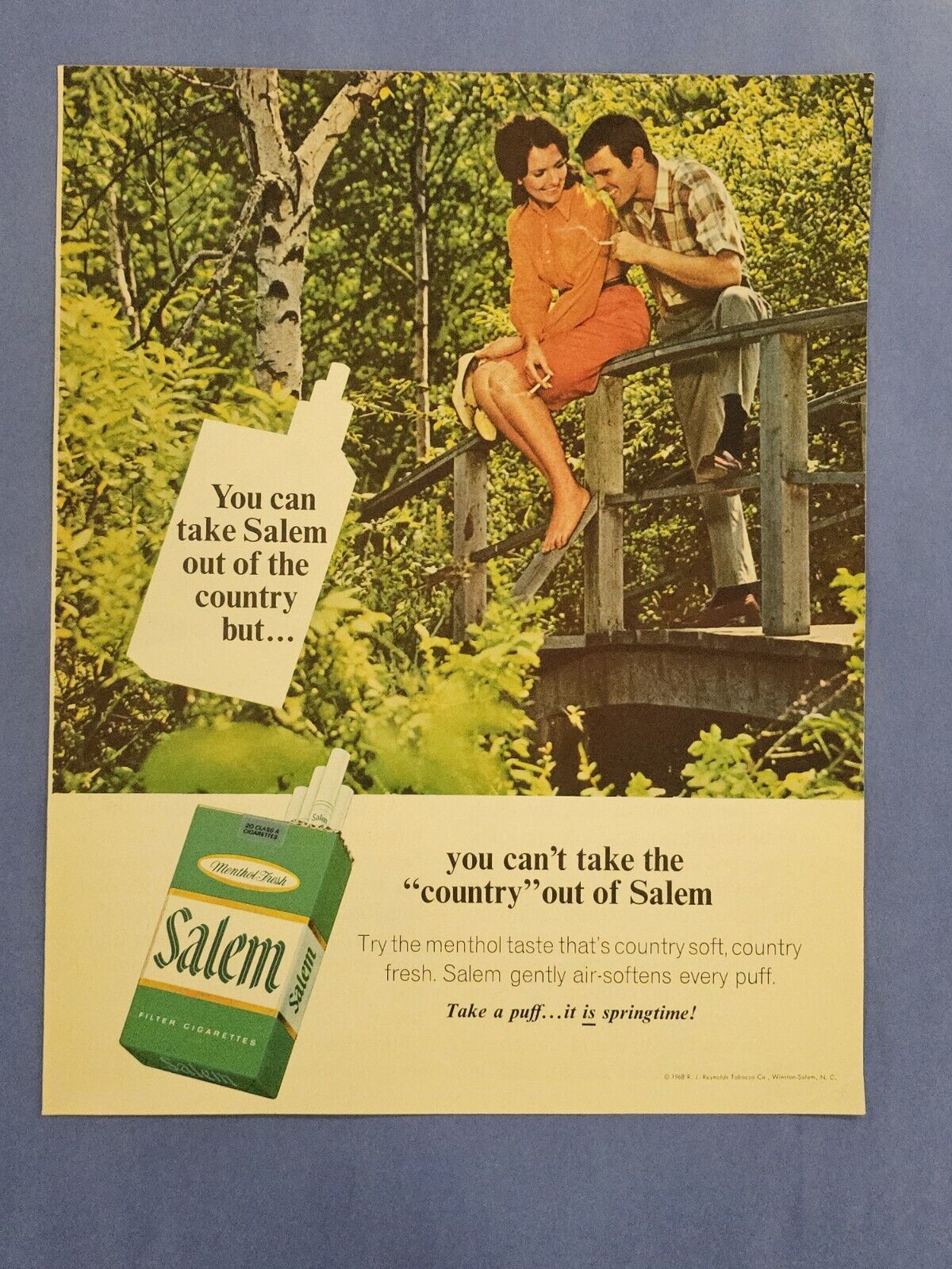 1969 Vintage Print Ad. Salem Cigarettes Couple Bridge