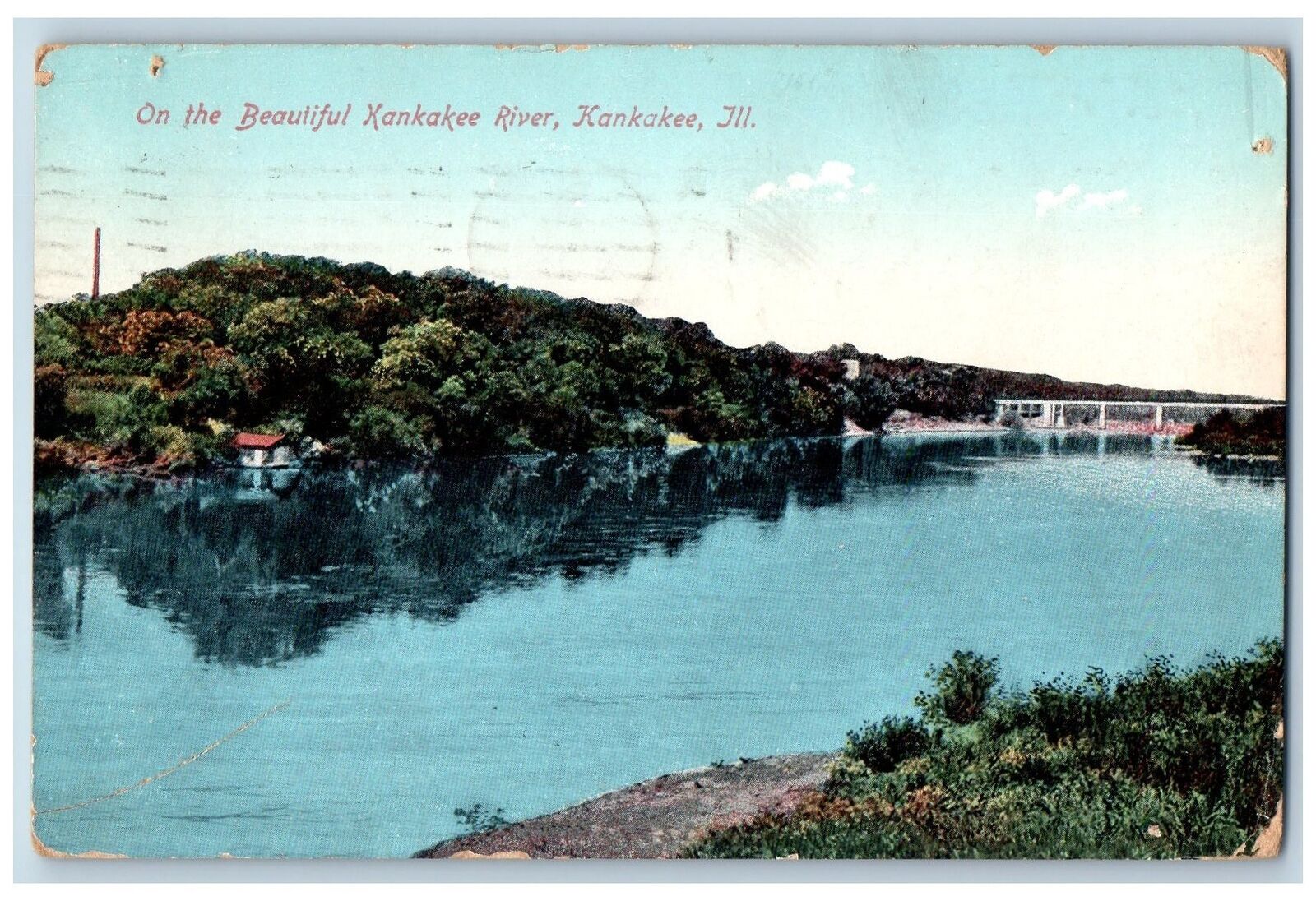 Kankakee Illinois IL Postcard On The Beautiful Kankakee Scenic View 1909 Antique