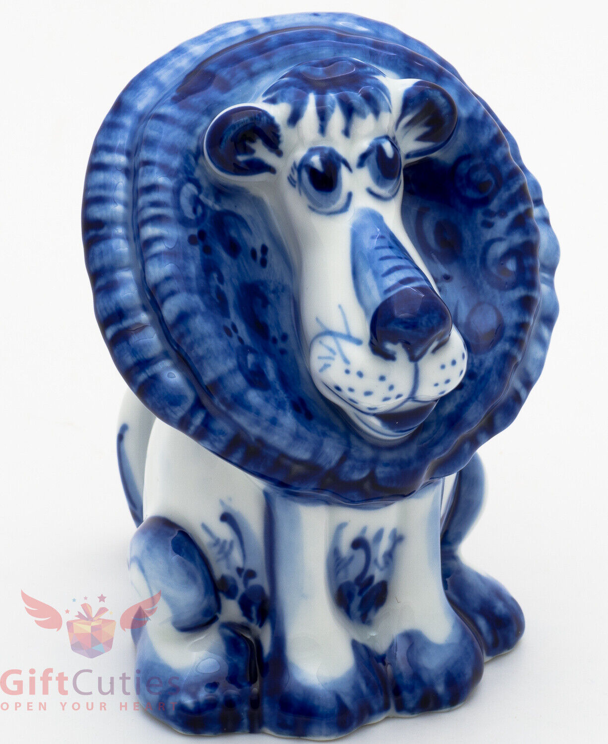 Porcelain Gzhel figurine of Lion handmade in Russia
