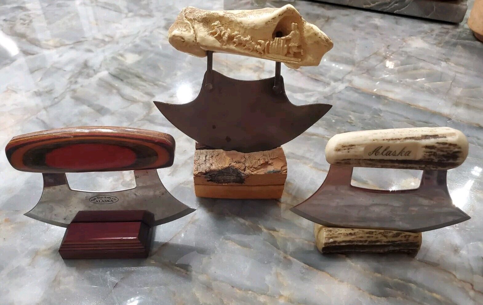 Lot of (3) Alaskan Inuit Ulu Chopping Knives - See Photos For Details