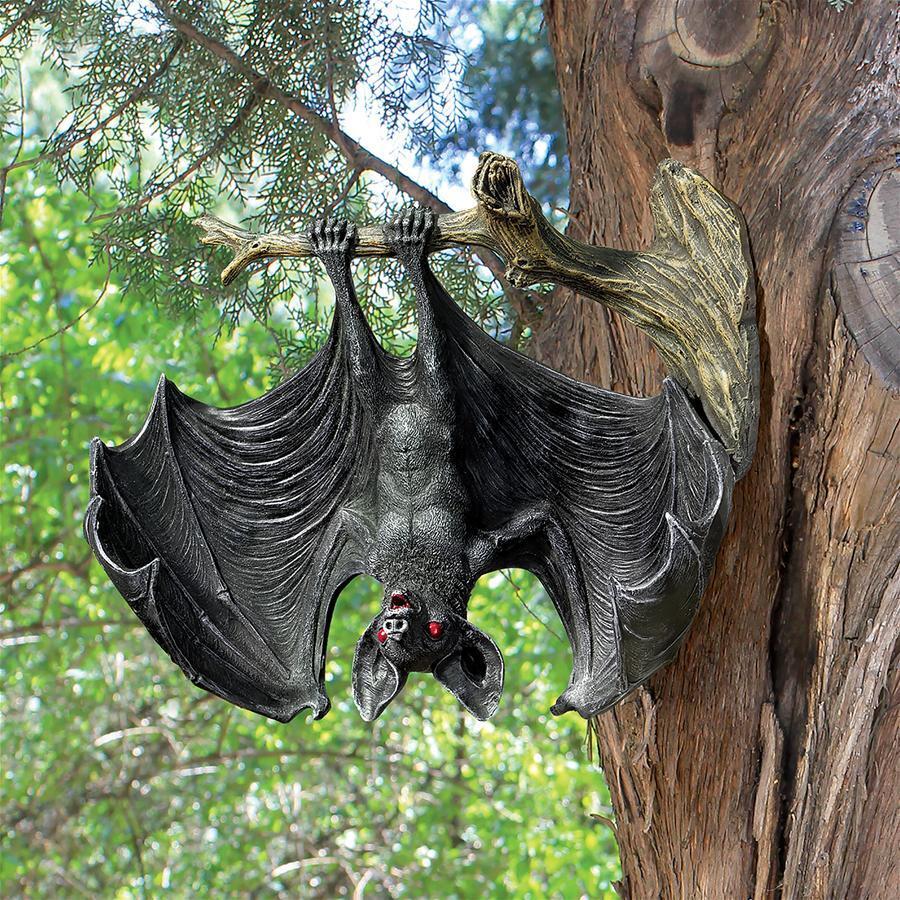 Red Eyed Vampire Bat on Tree Limb Halloween Decoration Wall Sculpture Prop