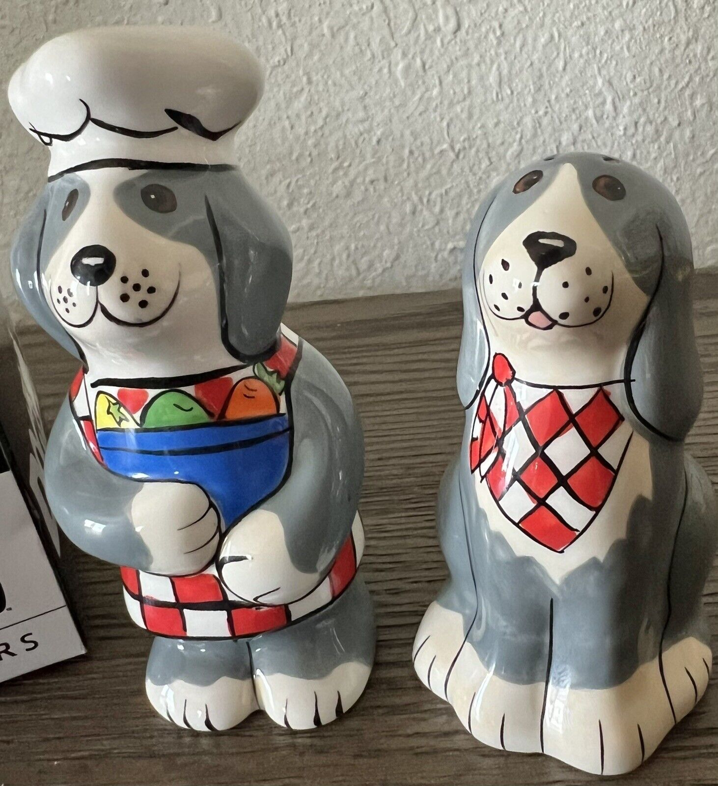 NEW Dogzilla Chef Dogs Salt & Pepper Shaker Set CHECKERED Big On Dogs