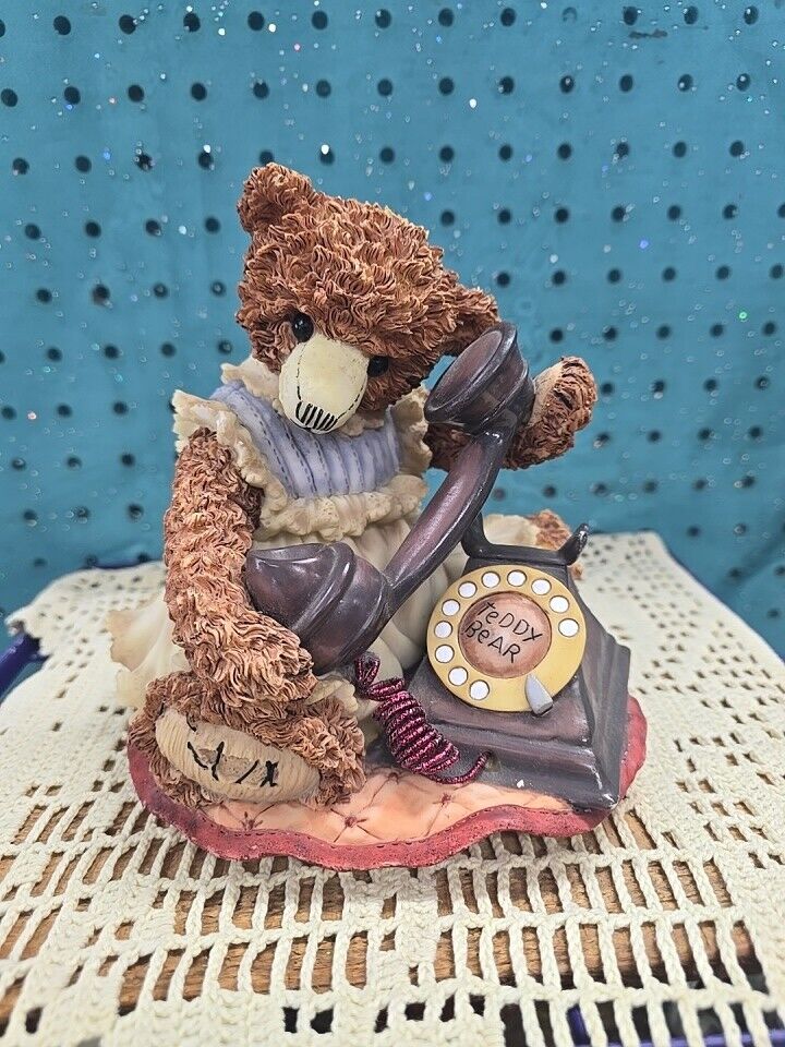 Vintage 1980s O'Well Teddy Bear on Phone Large Music Box 