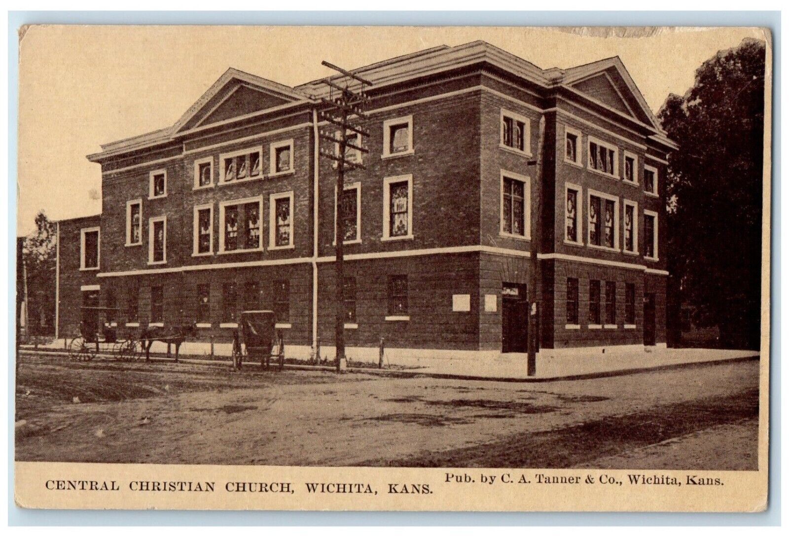 1911 Central Christian Church Exterior Building Wichita Kansas Vintage Postcard