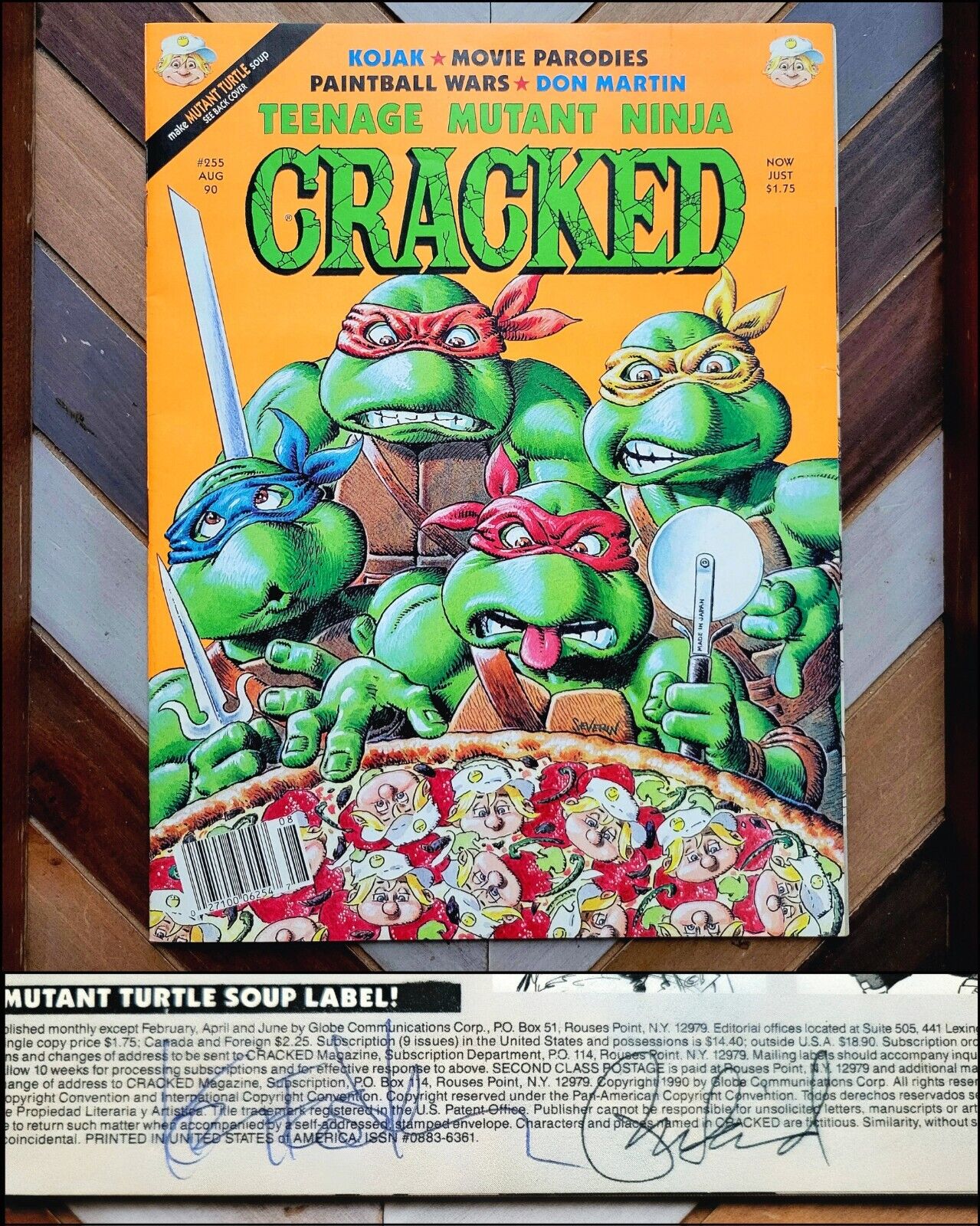 Vintage CRACKED #255 (1990) Signed EASTMAN & LAIRD TMNT / SEVERIN Ninja Turtles