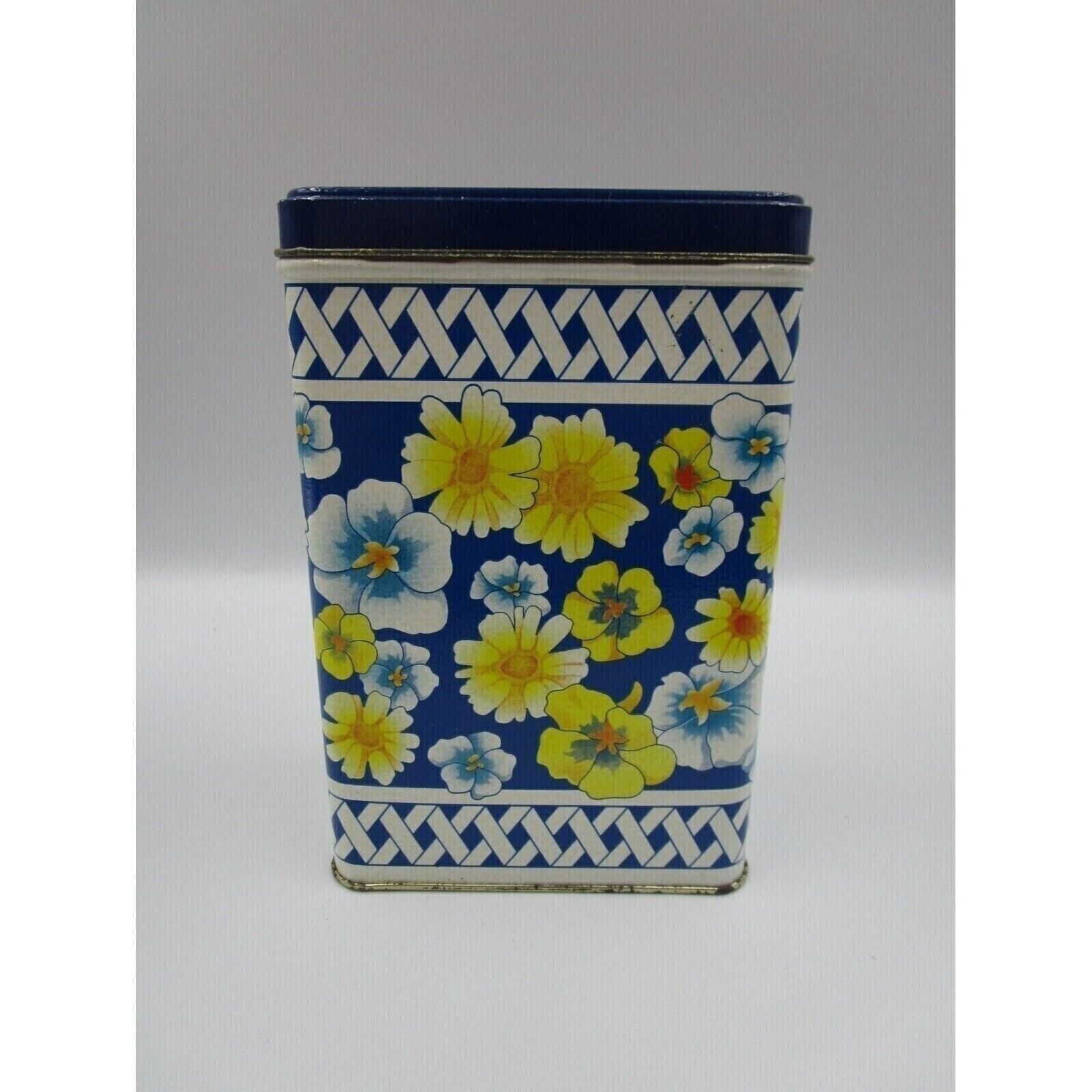 Vintage 1989 Equal Sweetener Metal Tin Blue And Yellow Flowers, EMPTY, 6.5\