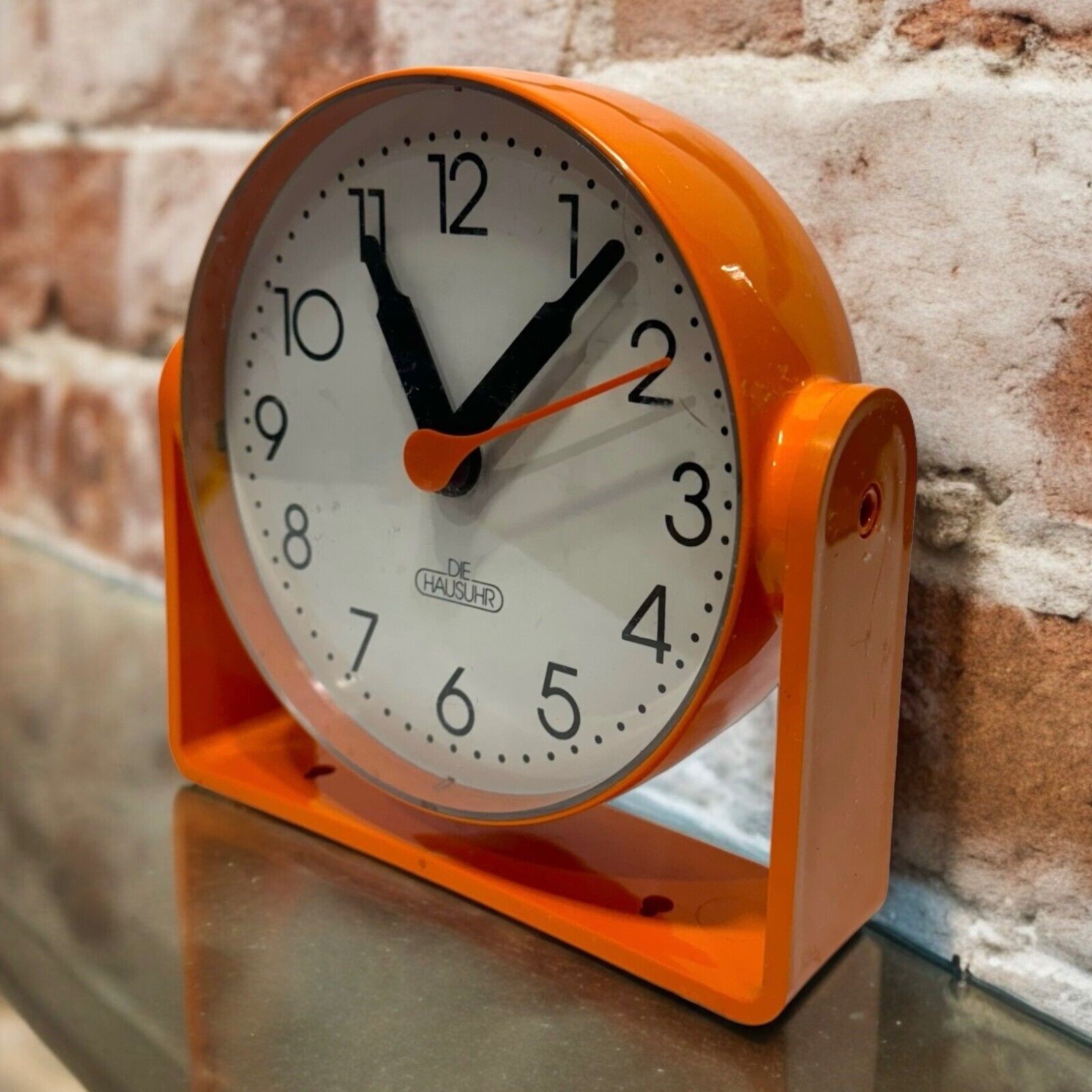 Vintage 70s DIE HAUSUHR German Orange Desk Wall Clock Adjustable Space Age MCM