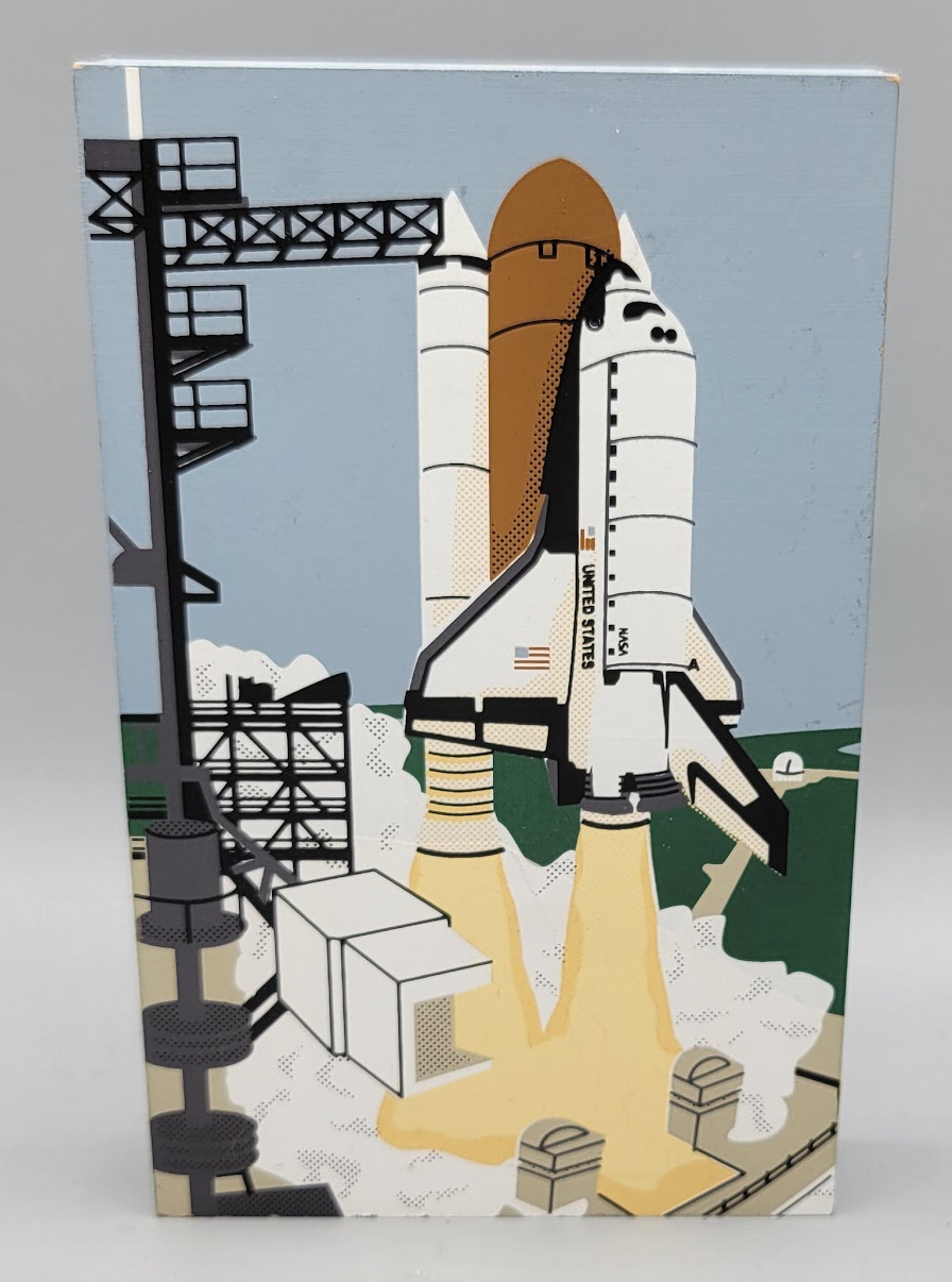 Vintage 2000 Cat\'s Meow NASA Rare Space Shuttle Launch Picture on Wood Block