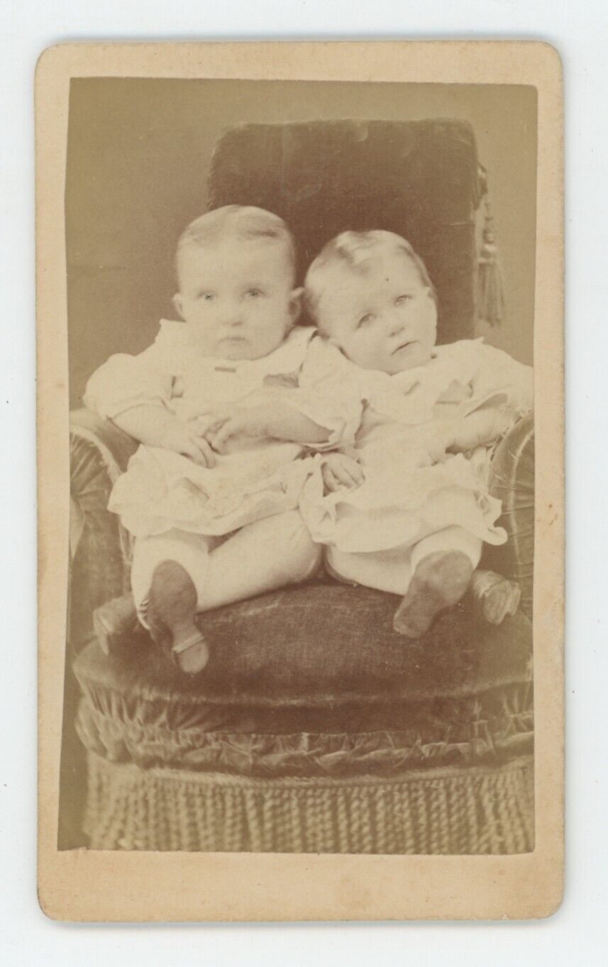 Antique ID'd CDV c1870s Adorable Twin Boys Named R.H. & E. Hutchinson Age 11 mo.