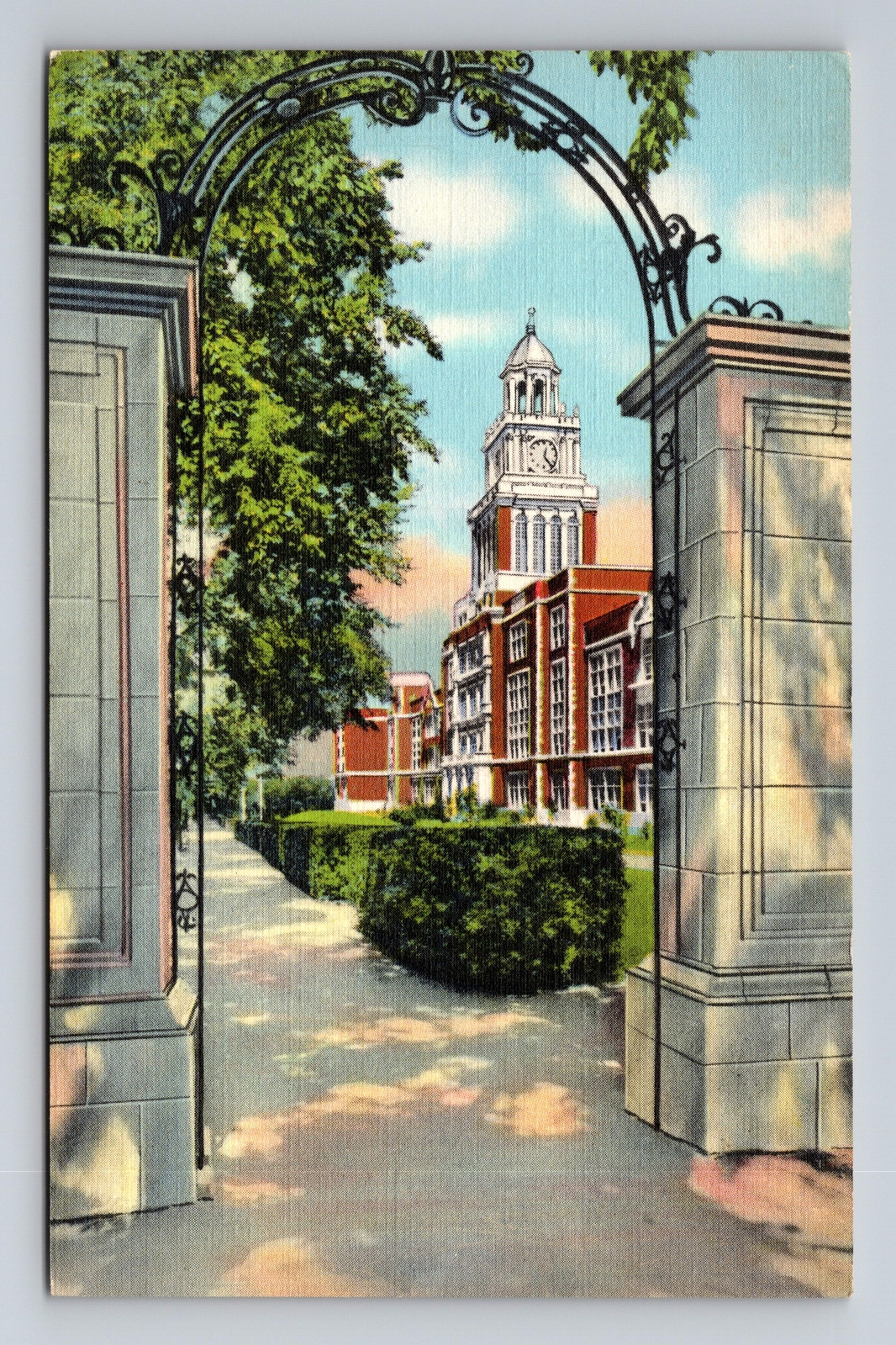c1939 Linen Postcard Denver CO East High School City Park Gateway Esplanade