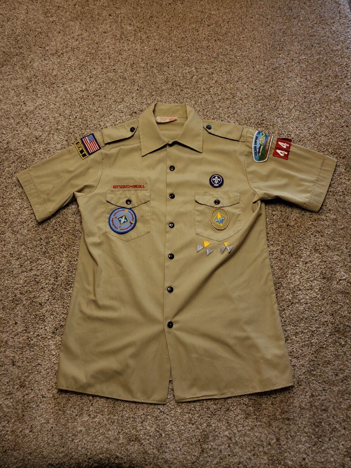 Vintage Boy Scouts Of America Official Shirt XL Youth Browm Button Up USA Made 