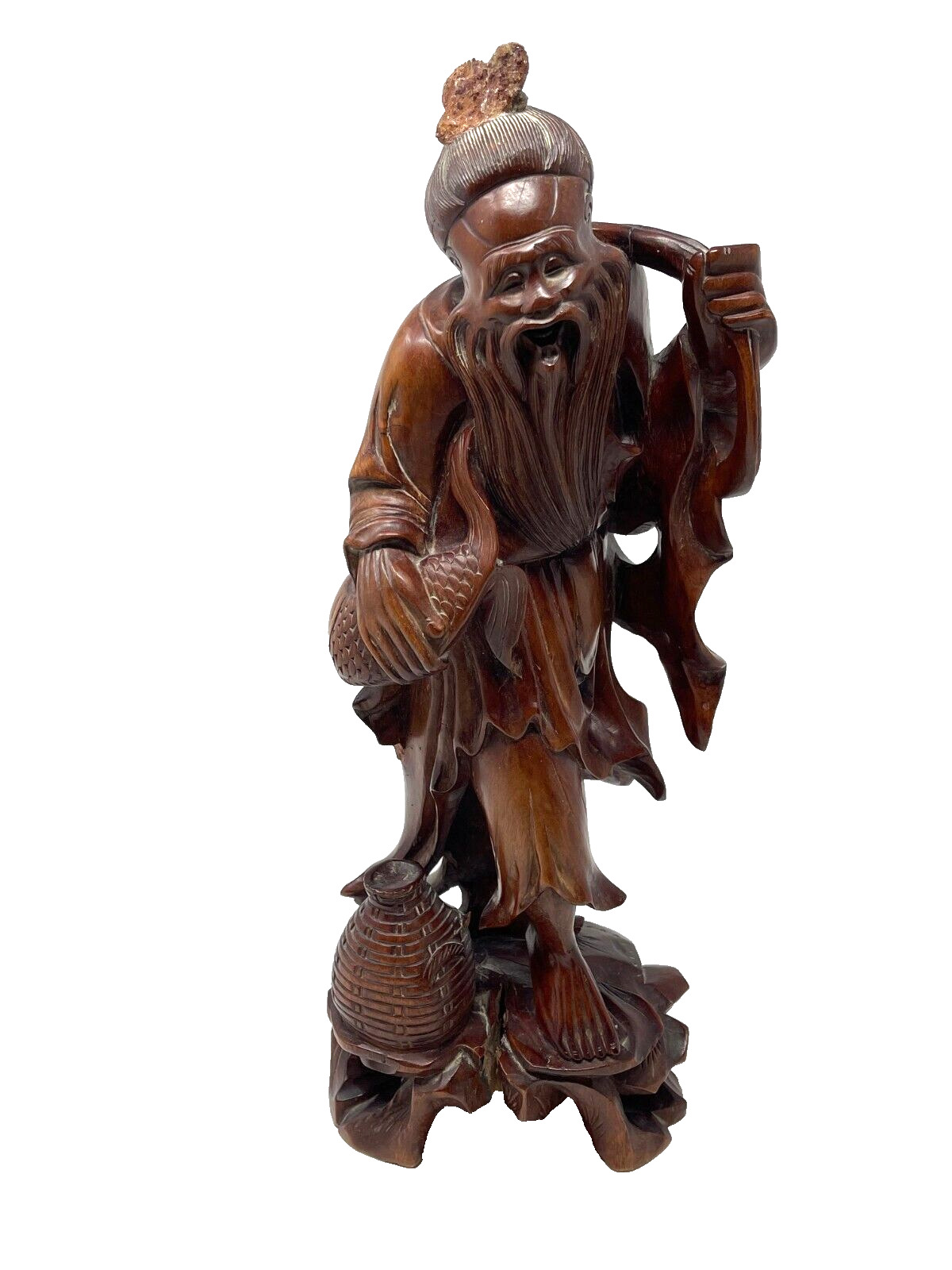 Vintage, One-Of-A-Kind \'Japanese Fisherman\' Wooden carving 15\
