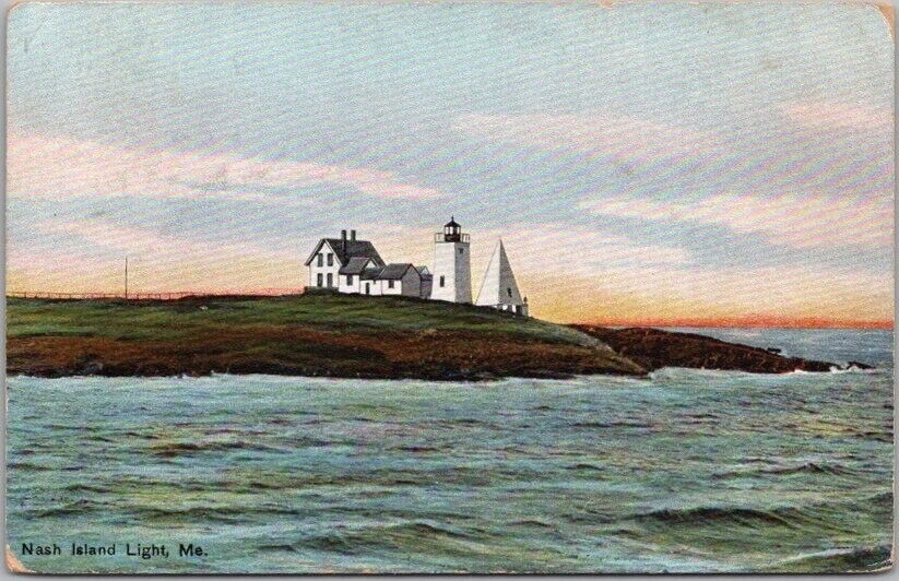 Vintage ADDISON, Maine Postcard Lighthouse NASH ISLAND LIGHT / 1913 ME Cancel
