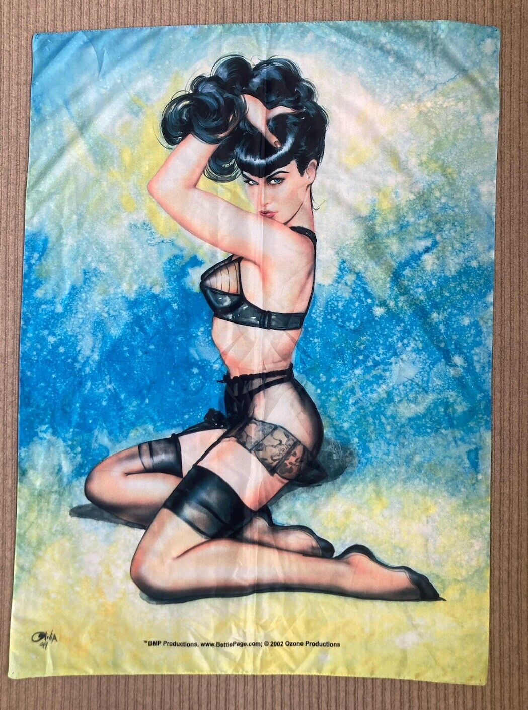 Vintage Bettie Page Poster 42x30 “Bettie In Sand” Pin Up Silk Banner 2002 Italy