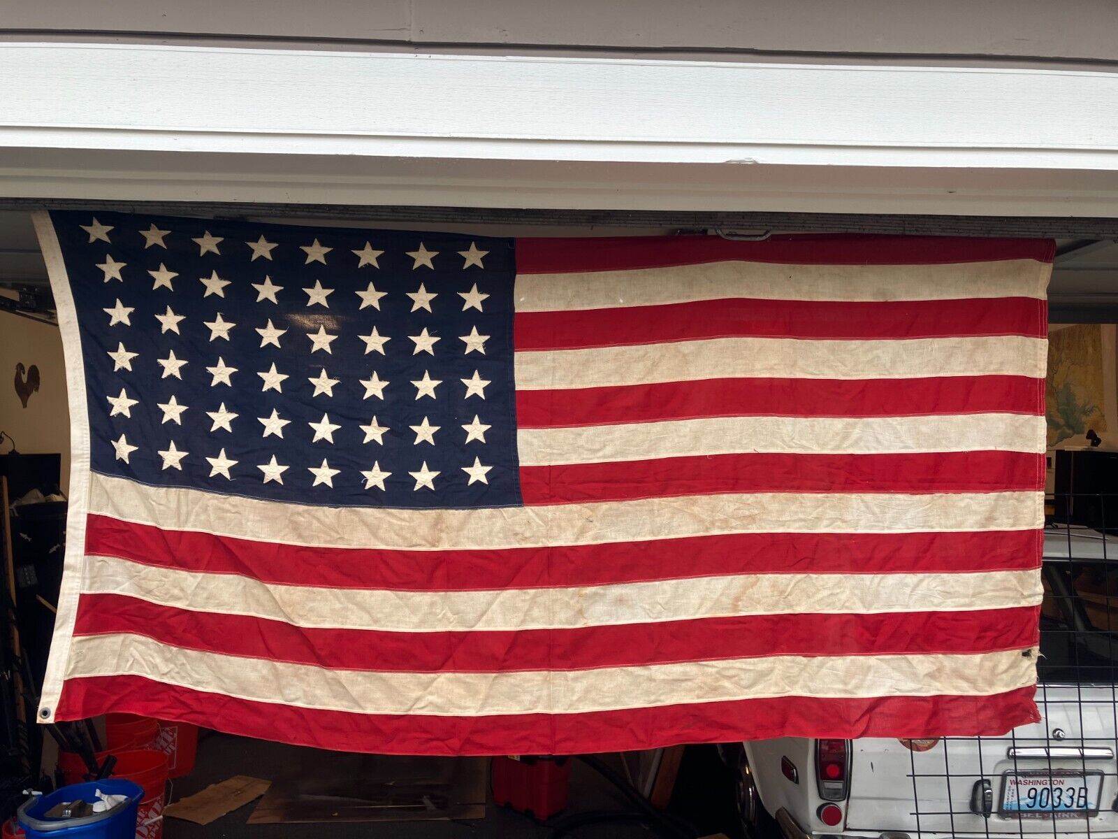 Vintage 48 Star Sewn US Flag - WW1/WW2 Era (1912-1948) - 40” X 78” Distressed