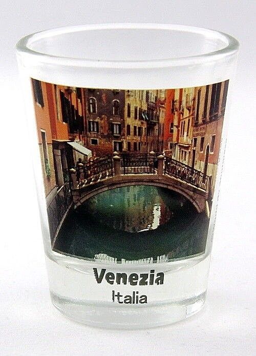 VENICE ITALY CANAL BRIDGE & REFLECTIONS COLOR PHOTO SHOT GLASS SHOTGLASS