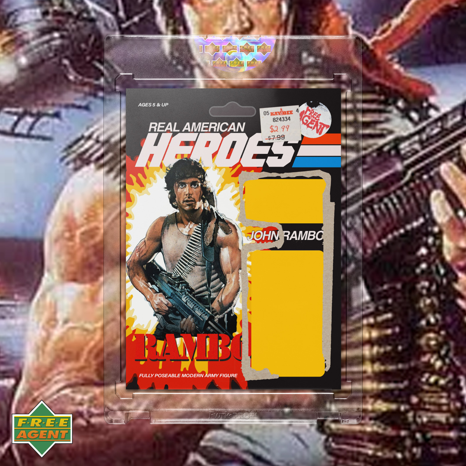 Rambo Sylvester Stallone GI Joe Toy Style Cardback Custom Trading Card 80s