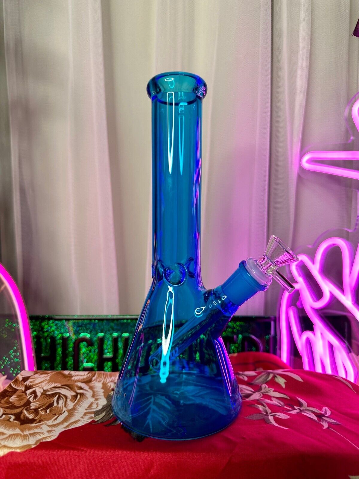 Translucent Blue Decal Glass Beaker Water Pipe Bubbler Beaker Bong Hookah 10\