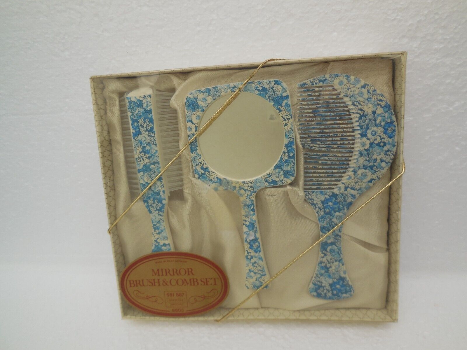 Vintage Blue Marbled Mirror, Brush & Comb Set ~ Made in West Germany