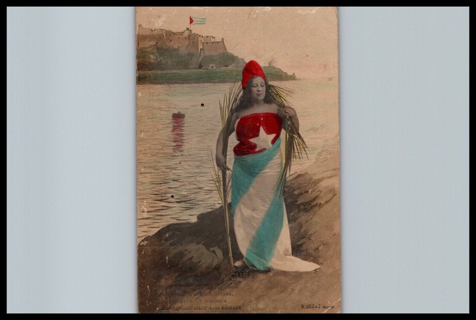 CUBA SPAN AM WAR WOMAN CUBAN FLAG DRESS POSTCARD SPAIN RPPC 1910s PHOTO 400