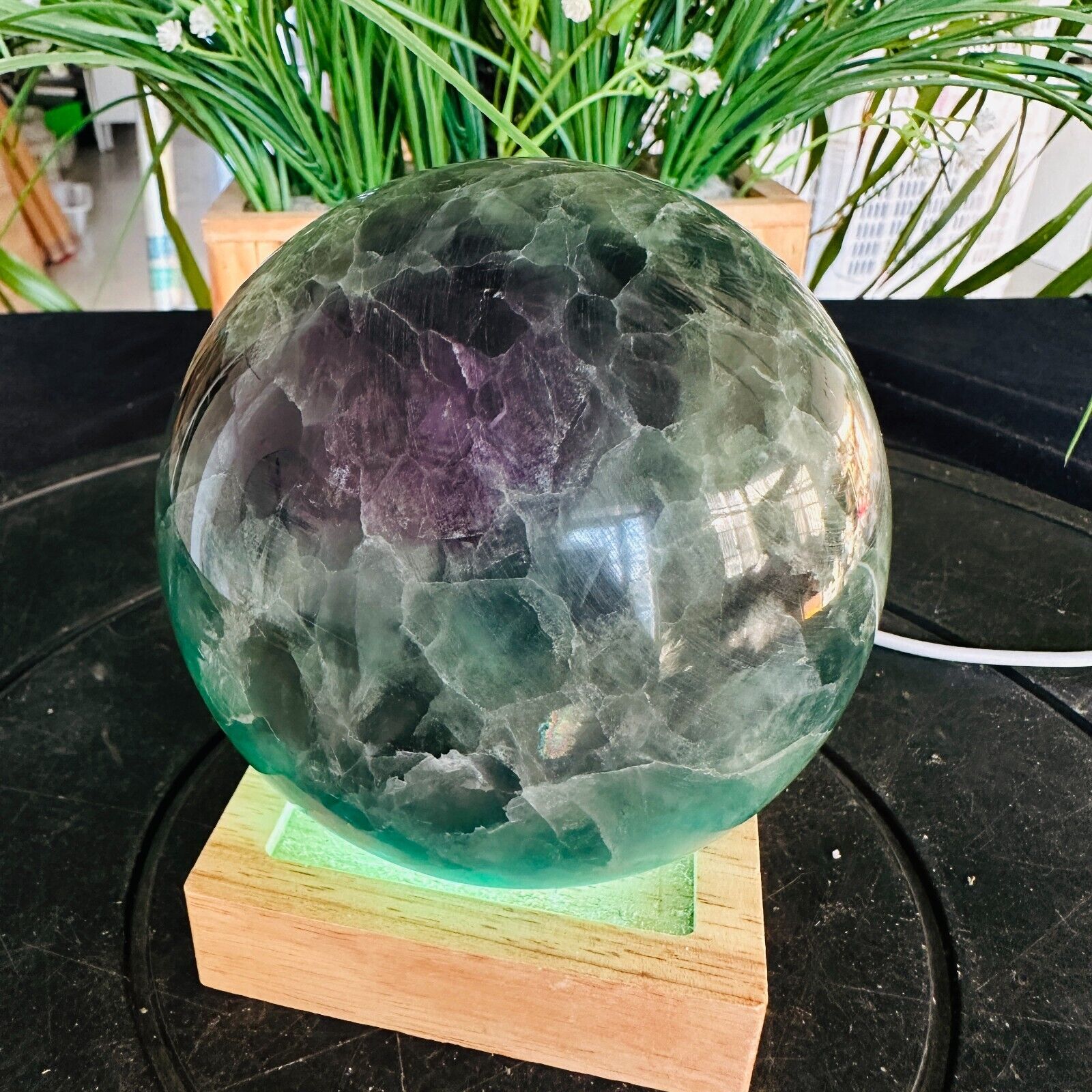 3.85LB TOP Natural fluorite quartz ball hand carved crystal sphere healing