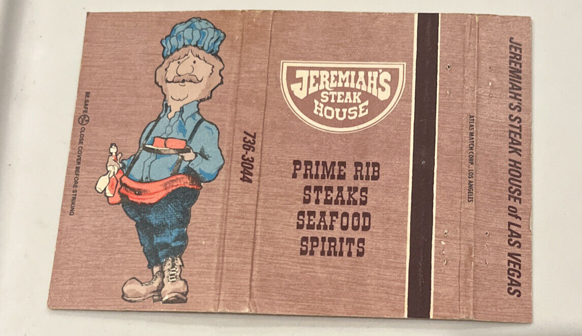 Jeremiah's Steak House Prime Rib Steaks Seafood Las Vegas NV Matchbook Cover
