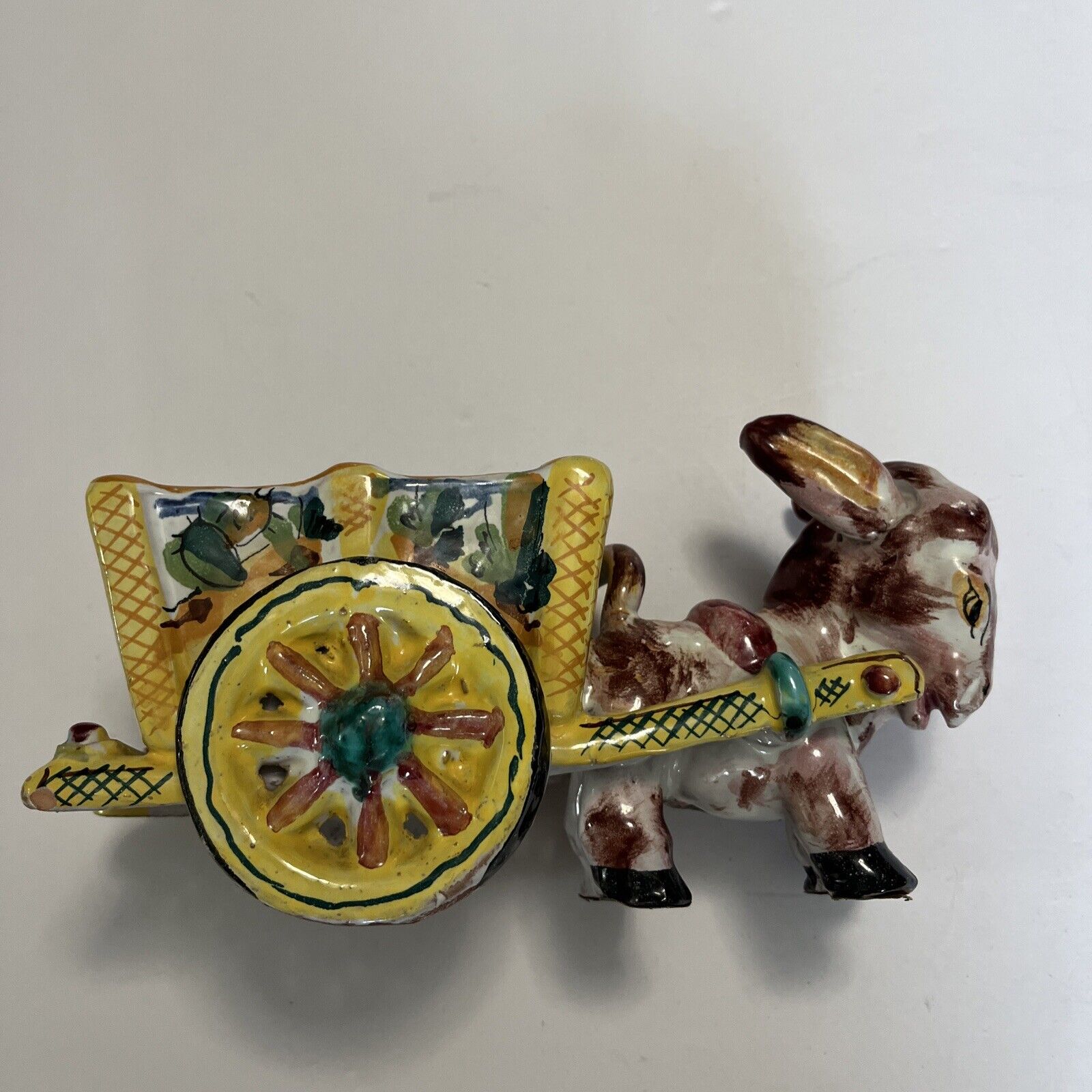 Vintage Ceramic Donkey Pulling Cart Planter Made in Italy M