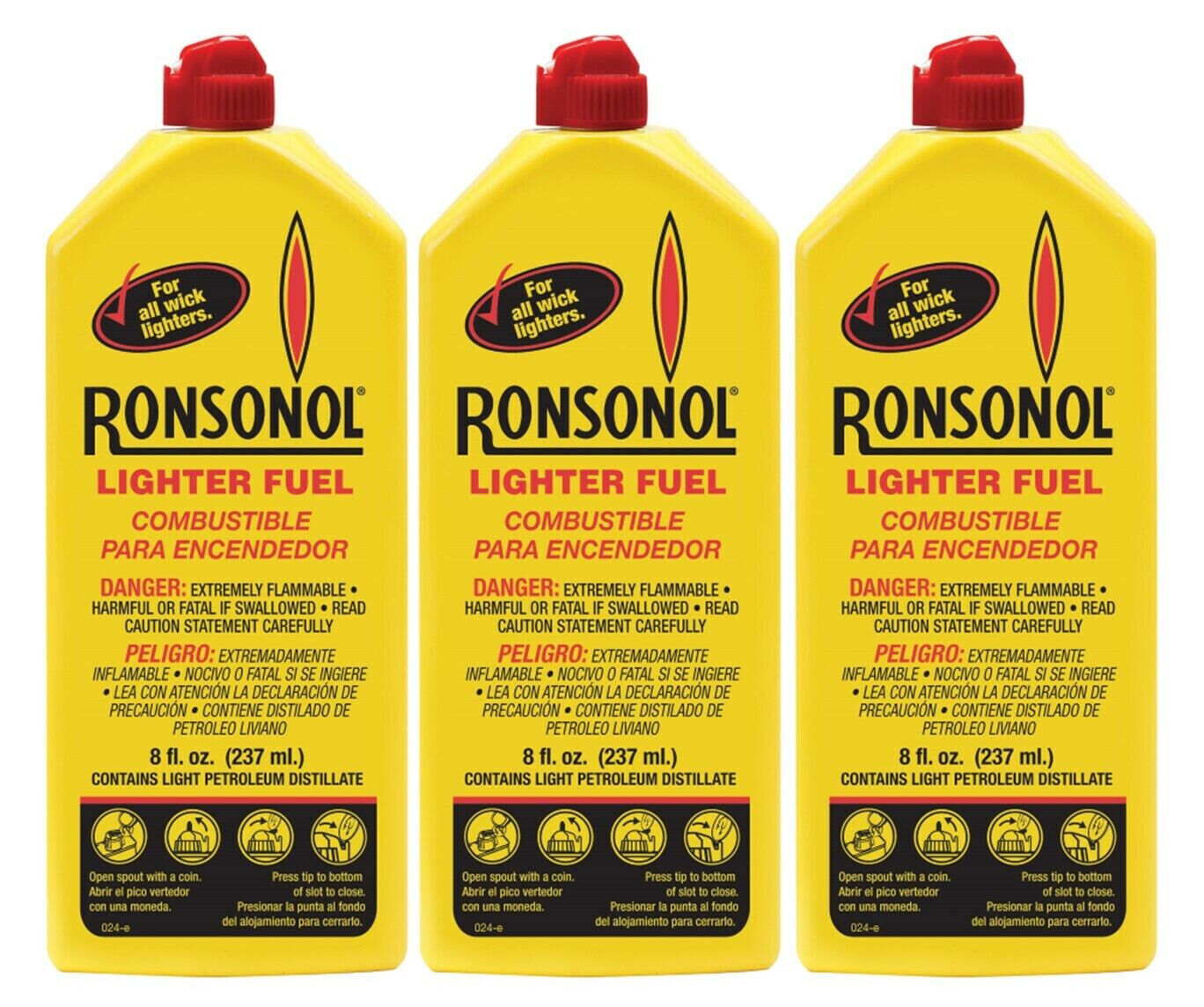 3 x Genuine Ronson 8 oz. 237ml  Lighter Fluid Premium Fuel 99062 ***** NEW