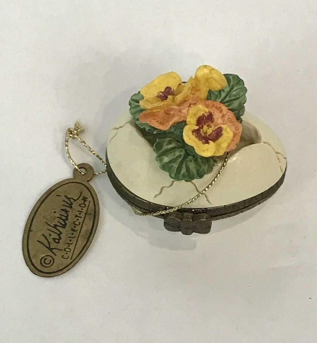 Vintage Katherine's Collection Miniature BoxDecorative Hinged Yellow Flower 