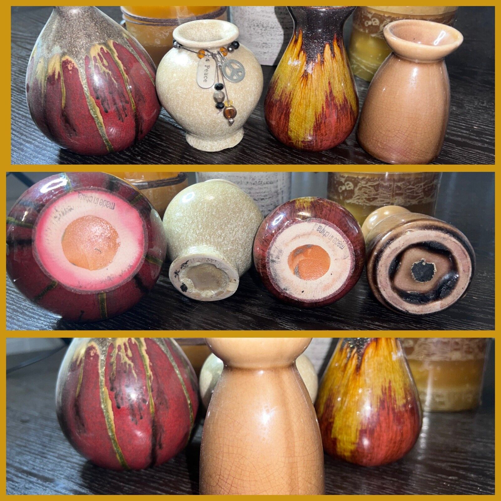 Pier 1 Imports Set of 4 Hand Painted Drip Glazed Mini Vases 5” Inches  [Used]